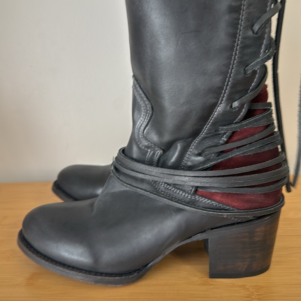 Freebird Charcoal Lace-Up Heeled Boots - Picture 6 of 9